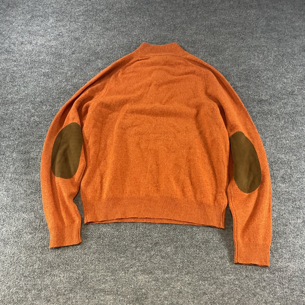 Vineyard Vines Mens Orange 100% Wool Quarter Zip Sweater Elbow Patches Small